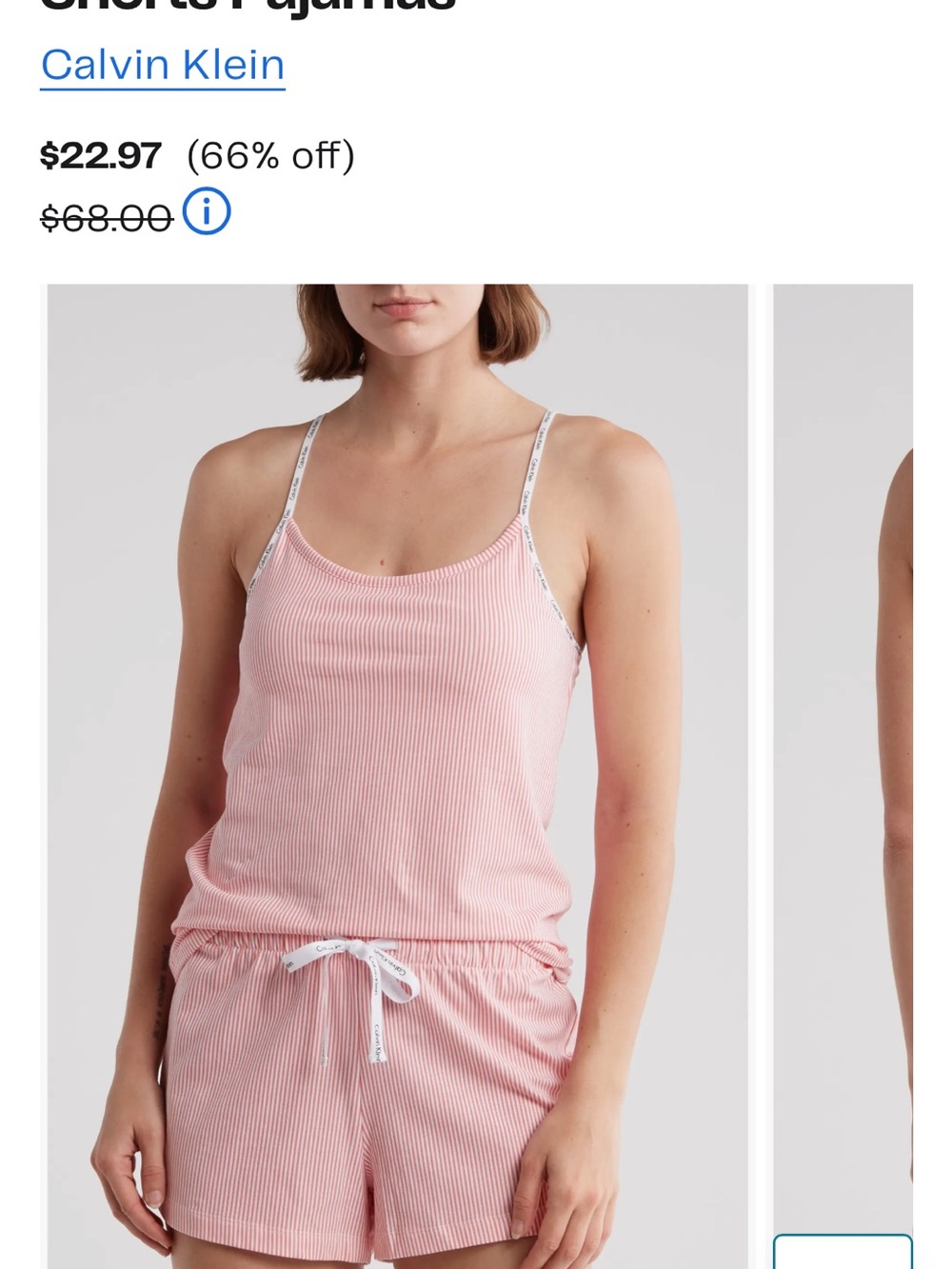 95% cotton Cute Calvin Klein Soft Pink Ribbed Cami & Drawstring Short Set